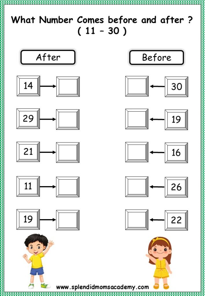 before after between number math worksheets free download