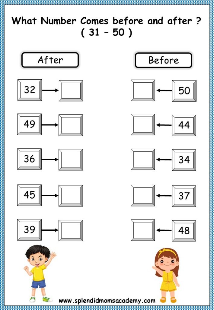 before after between number math worksheets free download