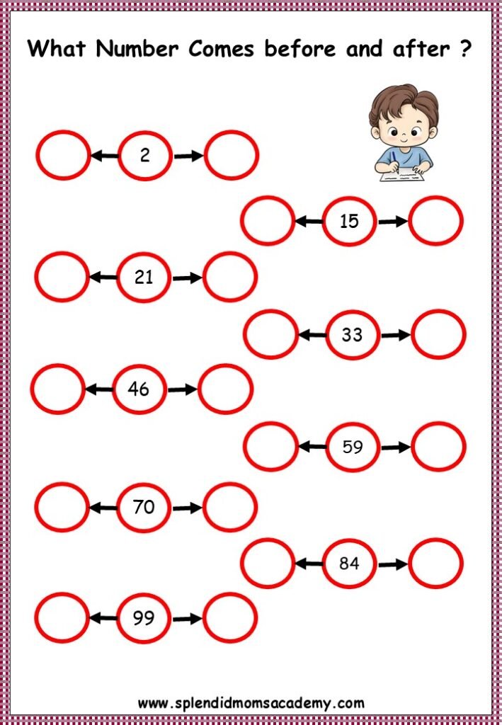 before after between number math worksheets free download