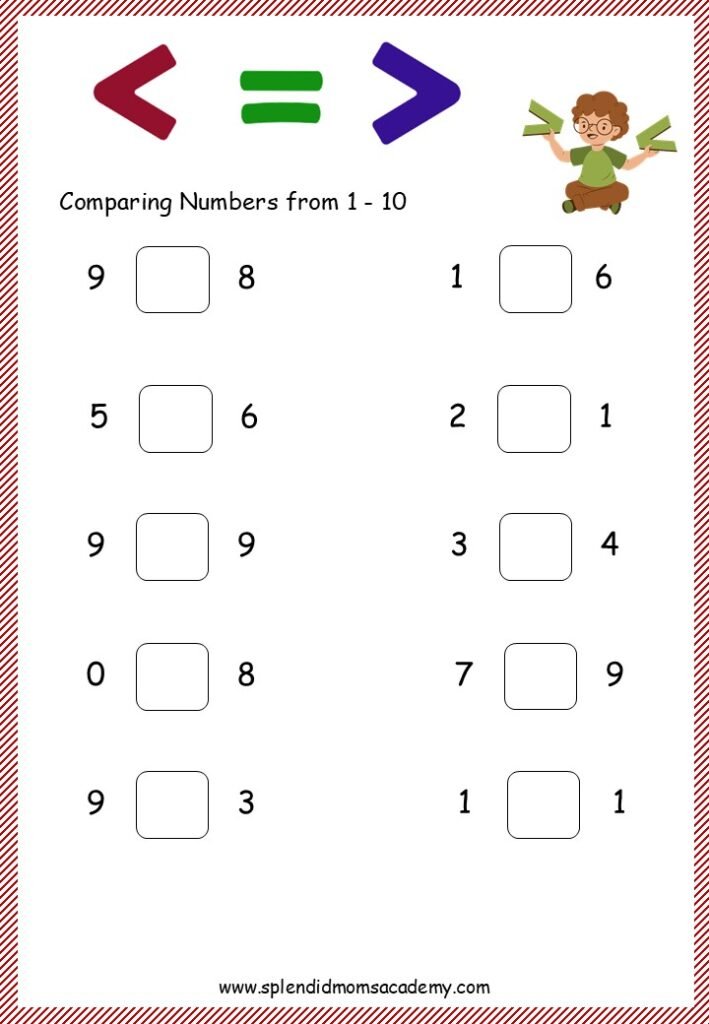 greater than less than free math worksheet for kids
