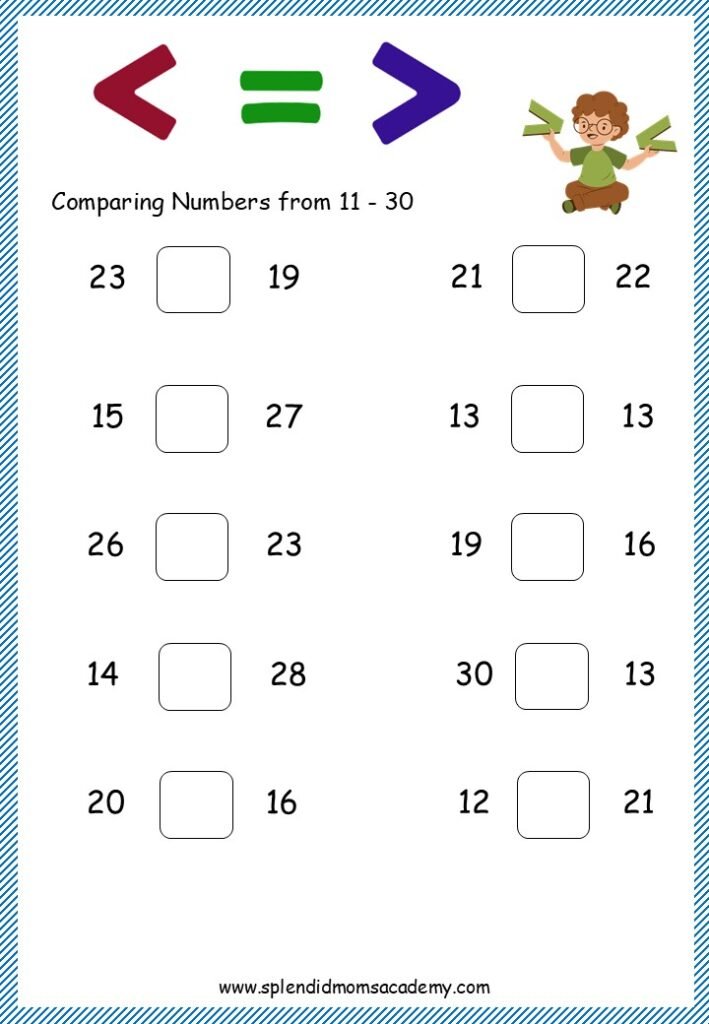 greater than less than free math worksheet for kids