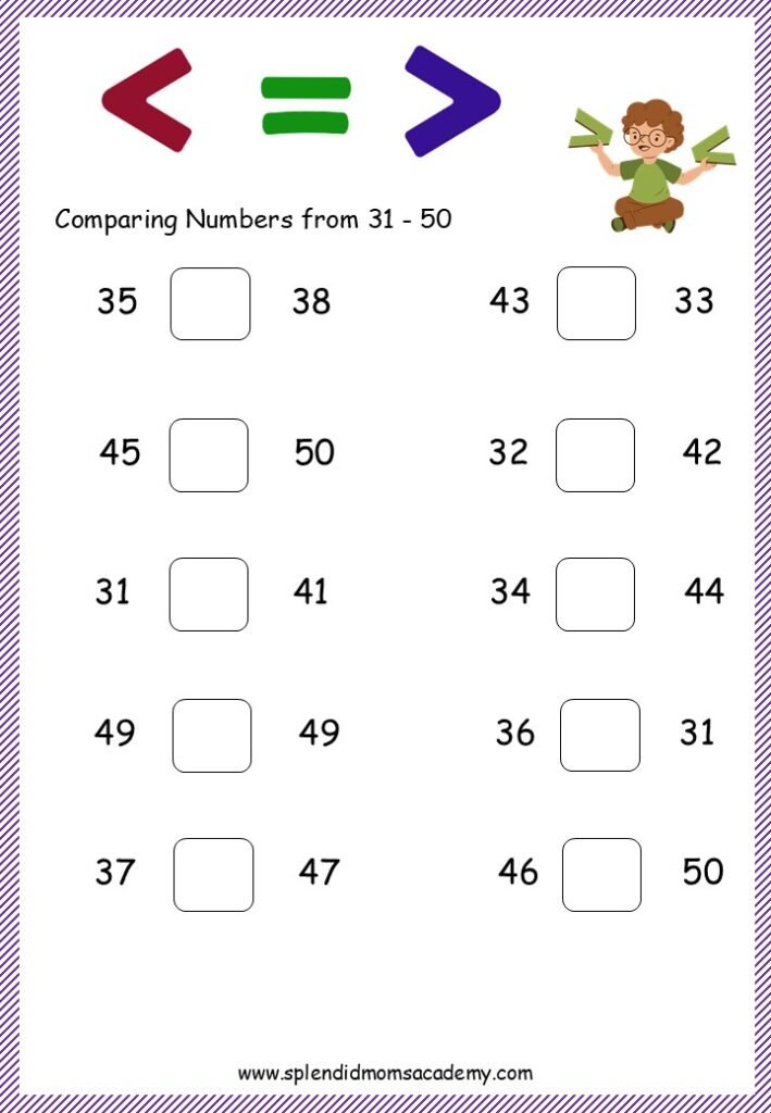 greater than less than free math worksheet for kids