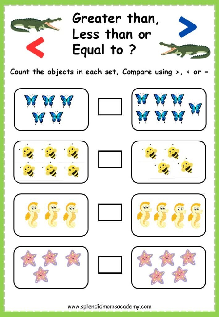 greater than less than free math worksheet for kids
