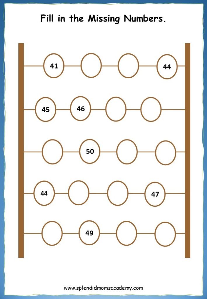 Math number Missing worksheet free download