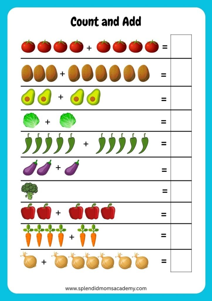 picture addition free math worksheet for kids