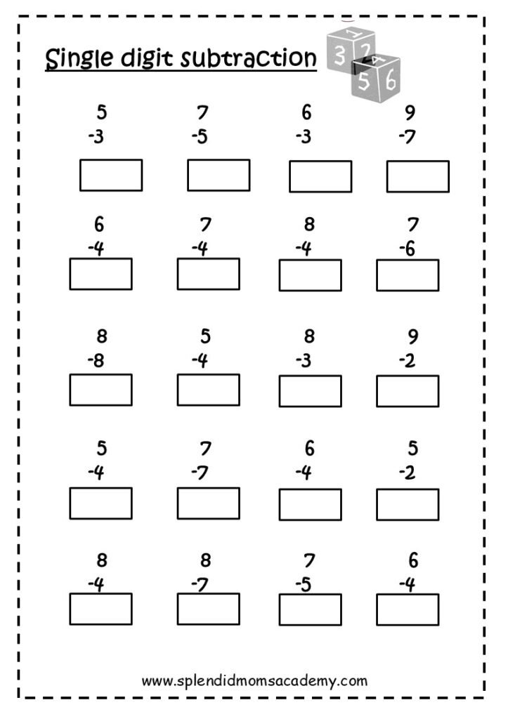 single digit subtraction worksheets for kids free downlaod