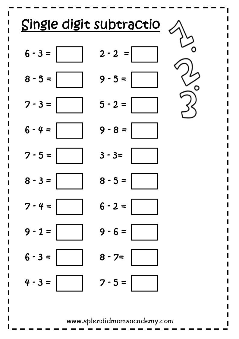 single digit subtraction worksheets for kids free downlaod