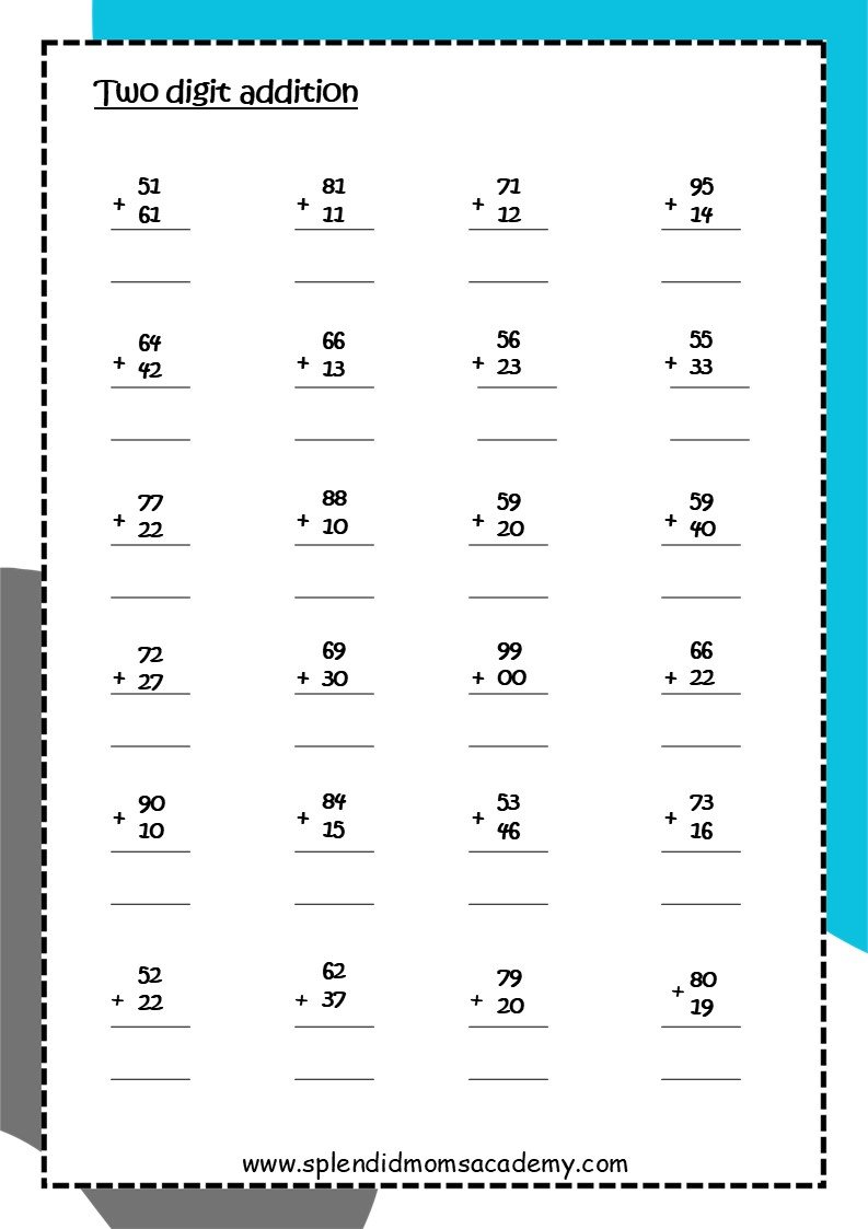 double digit addition free worksheet for kids