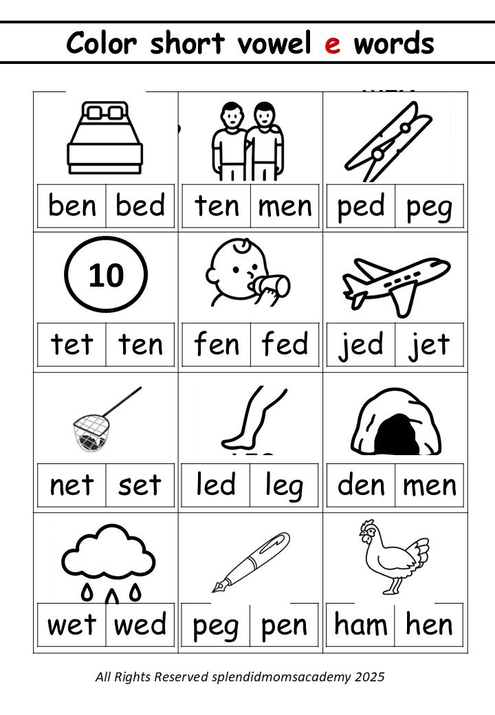 Phonics Short Vowel e CVC Free Worksheets