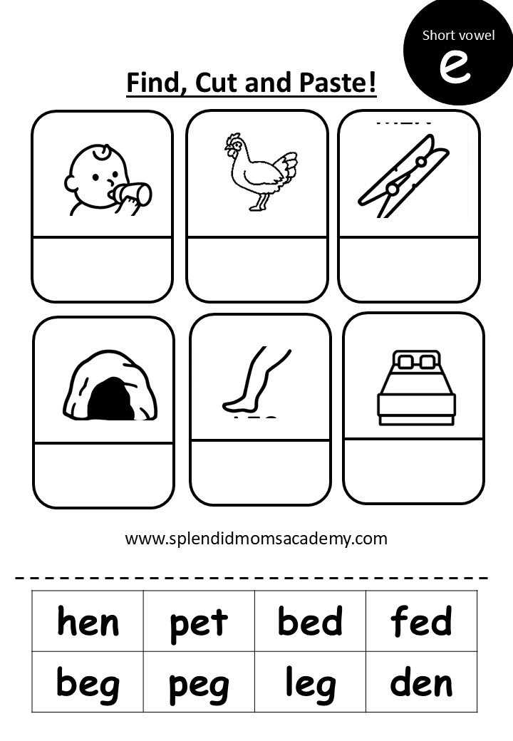 Phonics Short Vowel e CVC Free Worksheets