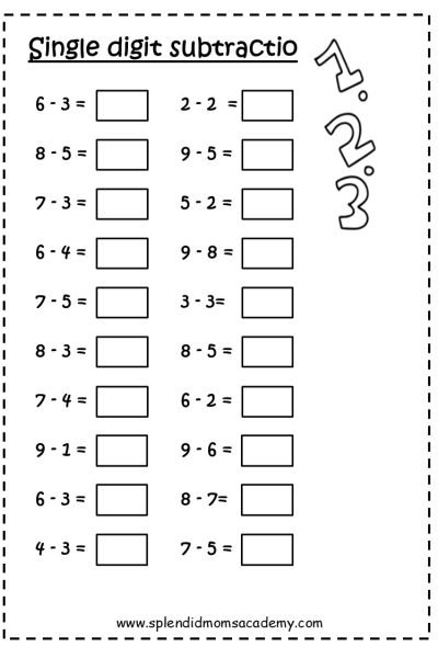 single digit subtraction worksheets for kids free downlaod