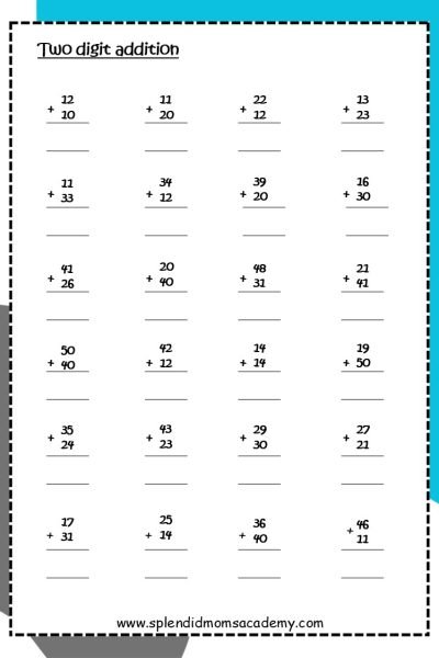 double digit addition free worksheet for kids