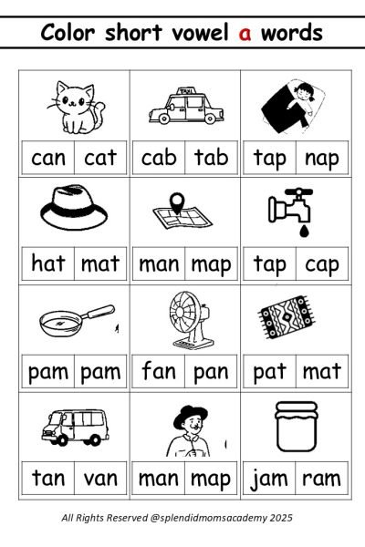 short vowel a cvc words free worksheet download