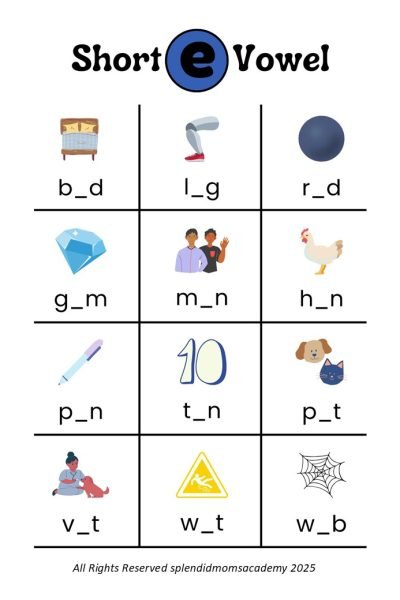 short vowel e cvc words free worksheets for kids