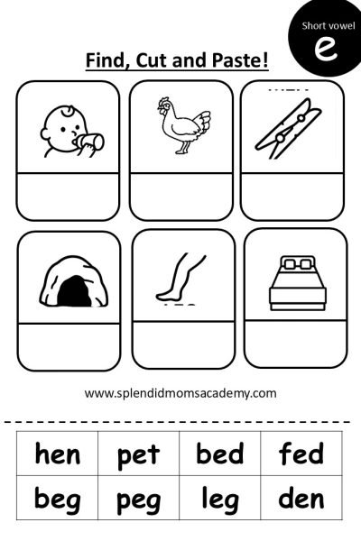 short vowel e cvc words free worksheets for kids