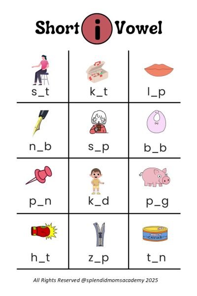 vowel i cvc words free worksheets