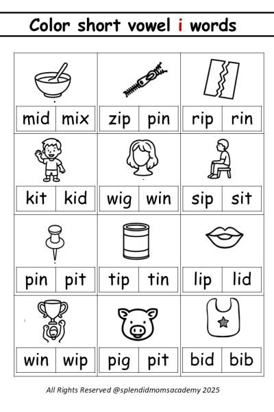 vowel i cvc words free worksheets